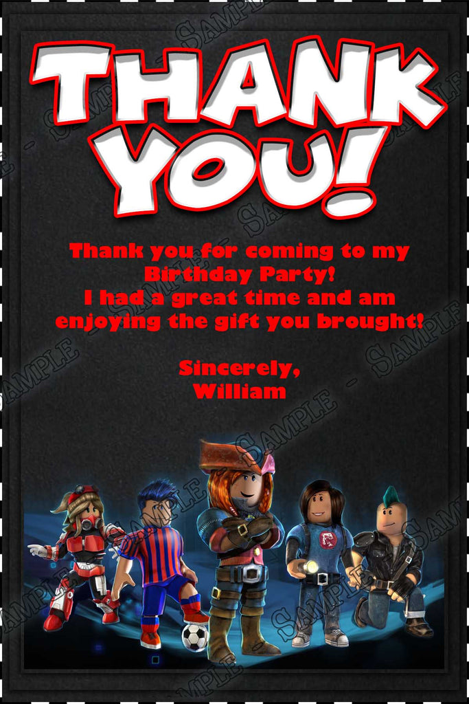 Novel Concept Designs Roblox Game Birthday Party Thank You Card - 24 personalised roblox birthday party bag thank you sweet
