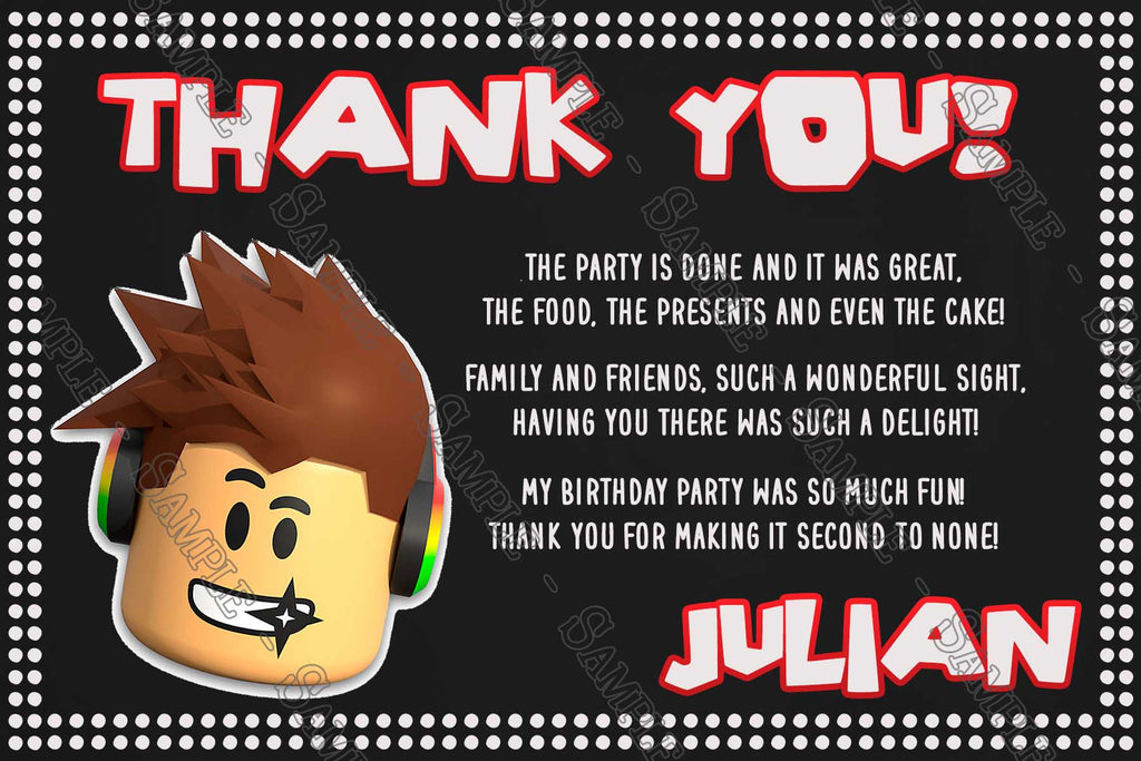 Novel Concept Designs Roblox Chalkboard Birthday Party Thank You Card - roblox 13 birthday items