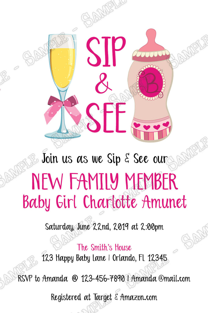 Novel Concept Designs Sip See Gender Girl Baby Shower Invitation