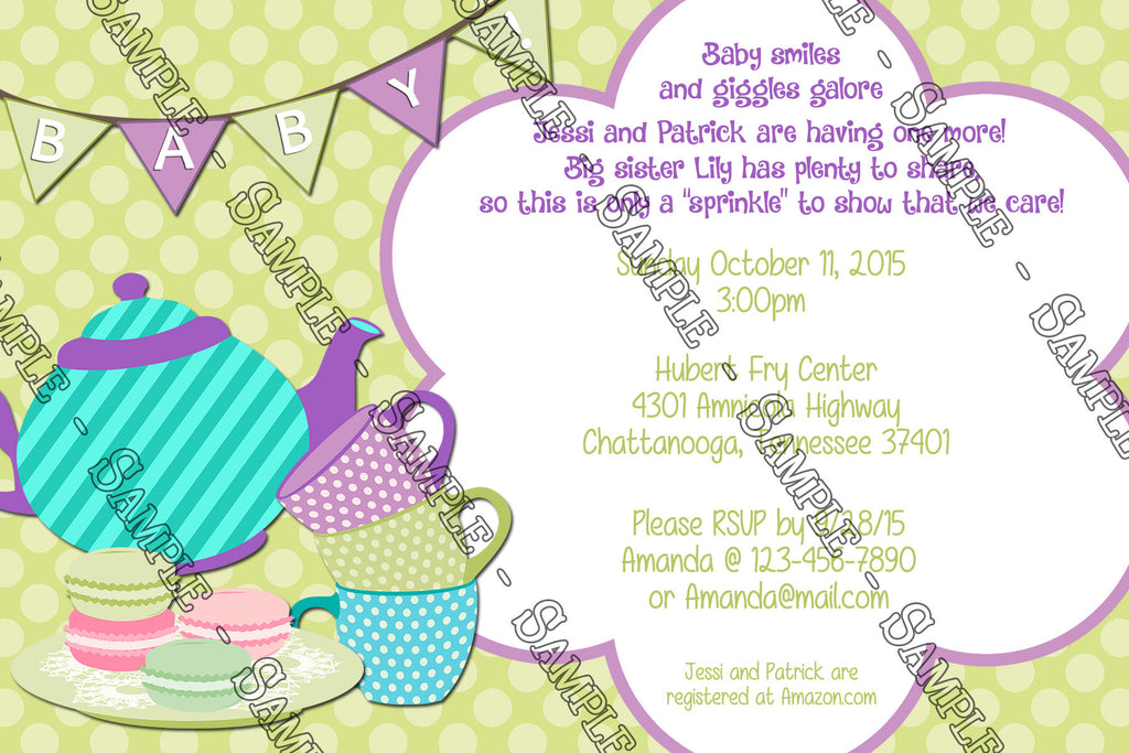 Novel Concept Designs - Gender Neutral Tea Party Baby Shower Invitation