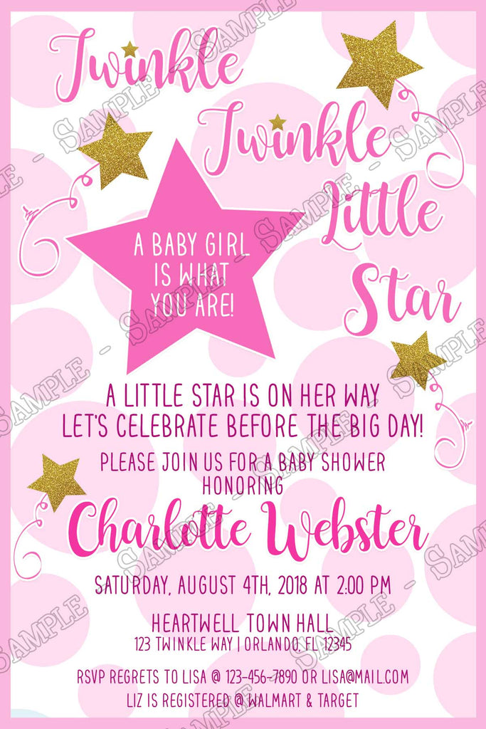 twinkle twinkle little star baby shower invitations girl