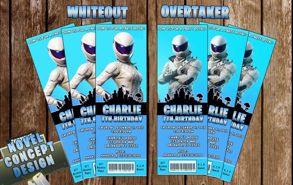 fortnite whiteout overtaker birthday party ticket invitation - fortnite ticket invitations