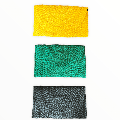 Handmade Woven Straw Clutch Rattan Bag - Black, Green and Yellow Available