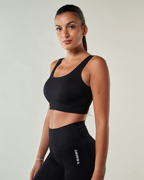 Crop Top Sport manche longue Femme, COCOON Noir