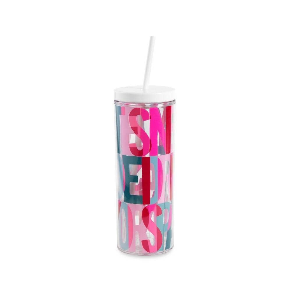 Kate Spade New York Acrylic Tumbler with Straw, Layered Logo - Outliving