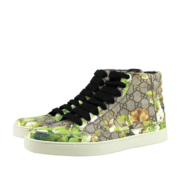 Gucci Men's Bloom Print Supreme GG Green Canvas Hi Top Shoes – Bluefly