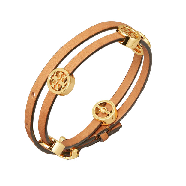 Tory Burch Women's Miller Leather Double Wrap Logo Bracelet, Tory Gold –  Bluefly