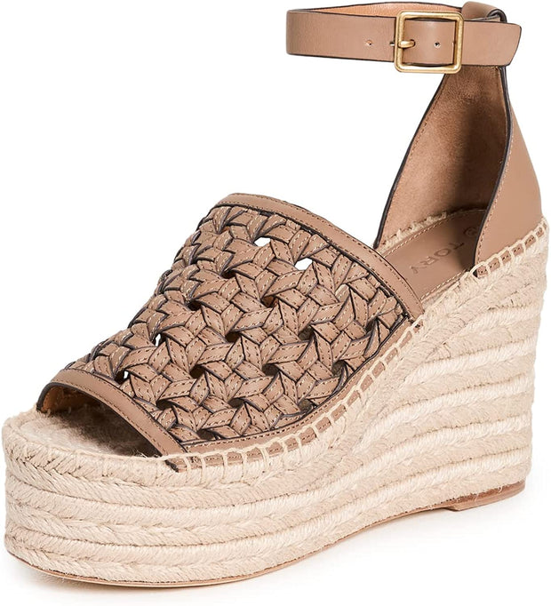 Tory Burch Women's Basketweave Espadrille Wedges, Almond Flour – Bluefly