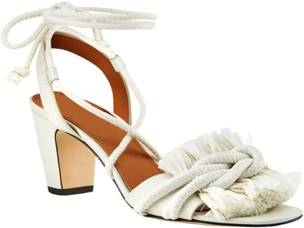 Tory Burch Women's Rope Heeled Sandal New Ivory Leather Shoes – Bluefly