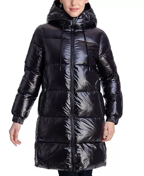 Michael Michael Kors Women's Black Down Shiny Hooded Puffer Coat 3/4 L –  Bluefly