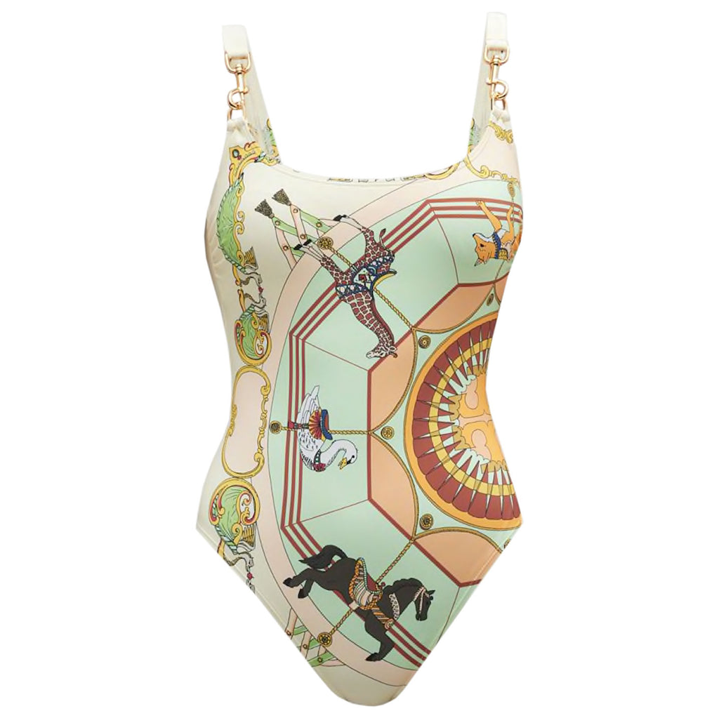 Tory Burch Women's Carousel Clip One Piece Tank Swimsuit French Cream –  Bluefly