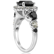 5ct Black & White Diamond Halo Engagement Ring 14k White Gold Jewelry Treated