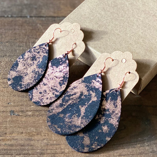 Rose Gold and White Crackle Leather Earrings (additional styles