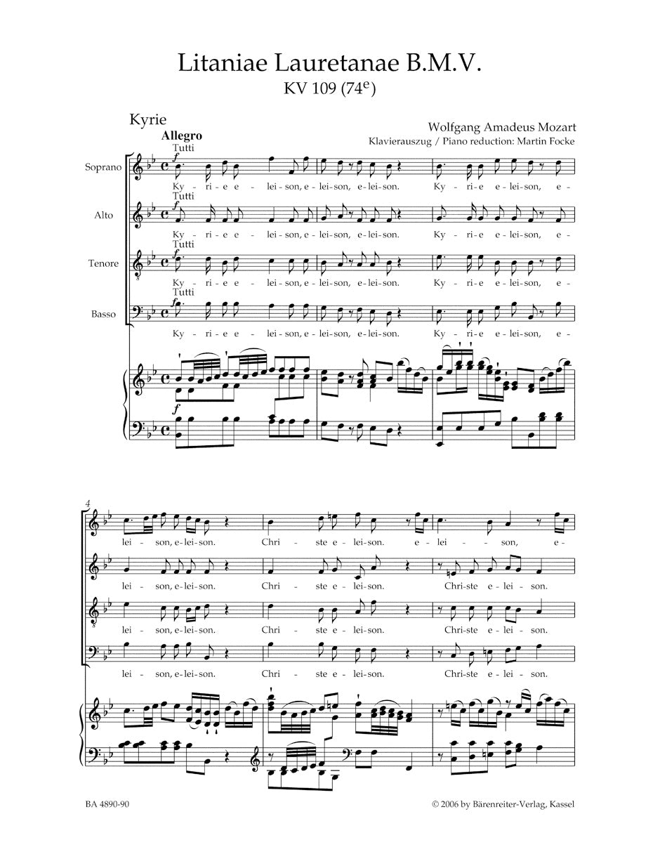 新品 19冊◇モーツァルト 聖体の秘跡のためのリタニア KV243 合唱 楽譜