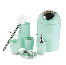 6 Piece Bathroom Accessories Set,Plastic Bath Ensemble Bath Set Lotion Bottles, Toothbrush Holder, Tooth Mug, Soap Dish, Toilet Brush, Trash Can,MintGreen