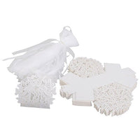 FENICAL Butterfly Style Wedding Candy Boxes Favor Hollow Candy Gift Boxes with Ribbons 50pcs (White)
