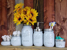 Custom 4, 5 or 6 Piece Painted Mason Jar Bathroom Set with Soap Dispenser Lid, Bathroom Organizer, Rustic Farmhouse Decor, Country Chic Decor  Available in 20 Colors  Light French Gray