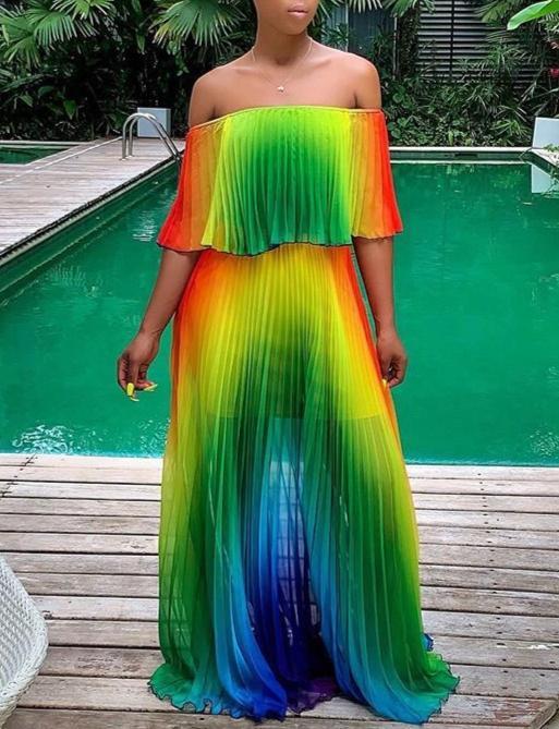 rainbow pleated maxi dress