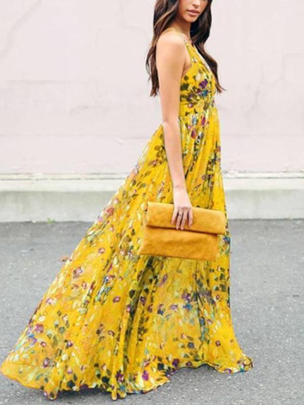 pretty bohemia floral v neck maxi dress
