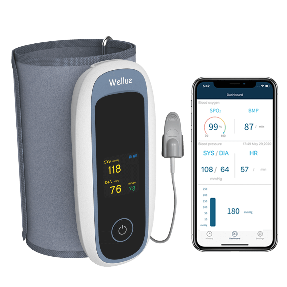 Upper Blood Pressure Monitor with Oximeter. Periodic Measurement BP. Android & iOS App. – Wellue