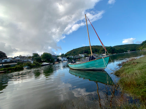 Boat or yacht on river fowey, lerryn, cornwall,