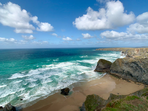 Bedruthan steps Newquay cornwall on a September day 