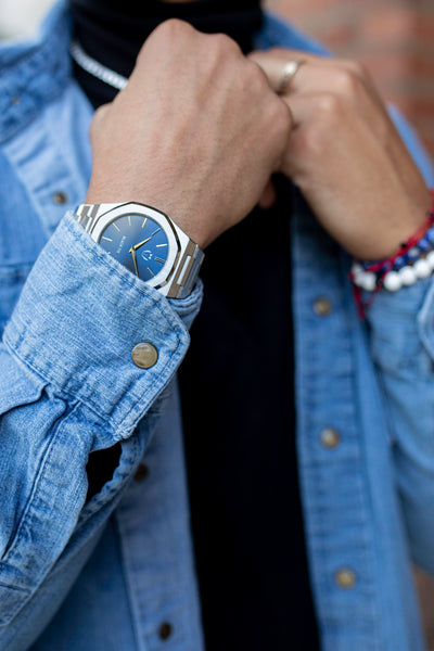 Blue steel watch for men