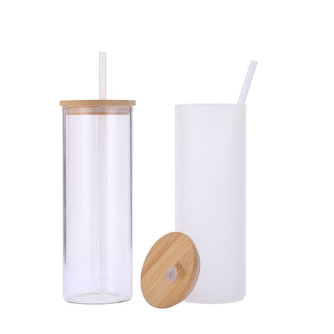 Dropship Combler Glass Cups With Bamboo Lids And Straws, 16 Oz