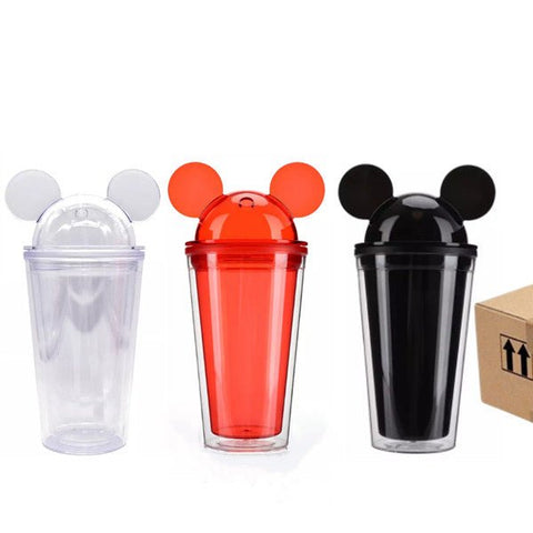 Small 12oz Acrylic Mouse Ear Tumblers With Straw Clear Plastic Dome Lid  Tumbler For Kids Children Parties Double Walled Cute Cartoon Water Bottles  Travel Mug From Hc_network002, $2.98