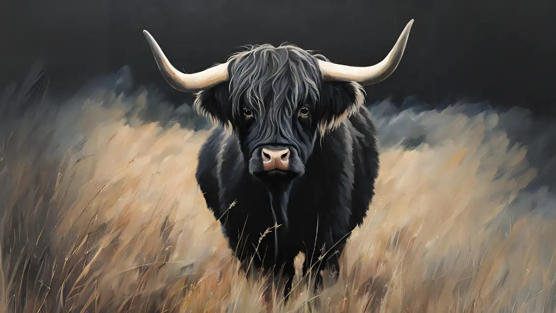 Black highland cow painting