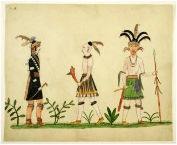 Three Iroquois in Diverse Costumes (vers 1827) de David Cusick adapte le réalisme européen à la représentation des Amérindiens.