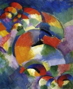 Morgan Russell, Cosmic Synchromy (1913-14) manipule les couleurs et les formes pour créer des compositions qu'il assimile à des partitions musicales.