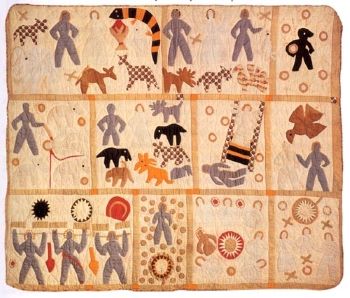 Le Bible Quilt de Harriet Powers (1885-86), un quilt unique qui illustre des scènes de la Bible.