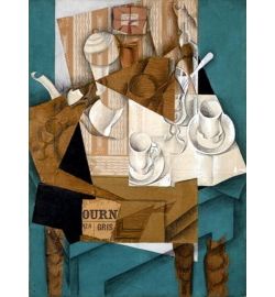 Le Petit Déjeuner (1914) de Juan Gris étend les papiers collés jusqu'au bord du plan pictural.