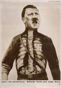 Le photomontage de John Heartfield, Adolf the Übermensch : Swallows gold and spouts junk, AIZ 11. no. 29, July 17 (1932) combine une photographie d'Hitler avec une radiographie anatomique.