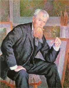 Peinte par Maximilien Luce, ami de l'artiste (vers 1895), l'œuvre représente un Cross plus âgé, assis dans son atelier de Saint-Clair