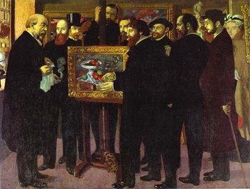 Hommage à Cézanne (1900) de Maurice Denis comprend les artistes Odilon Redon, Paul Serusier, Édouard Vuillard, Ambroise Vollard, Maurice Denis, Paul Ranson, Ker-Xavier Roussel, Pierre Bonnard et Maurice Denis.