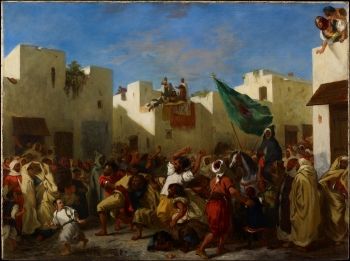 Les Convulsionnaires de Tanger (également connus sous le nom de Fanatiques de Tanger) (1837-1838) d'Eugène Delacroix montre une scène de rue frénétique, que l'artiste, caché avec un ami dans un grenier voisin, a observée à travers les lattes d'un volet de fenêtre.
