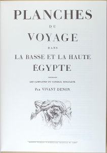 The cover image of Dominique-Vivant Denon's Voyage dans la Basse et la Haute Égypte pendant les campagnes du Général Bonaparte (1802) includes an illustration of several Arab men.