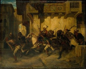 La patrouille turque (1831) d'Alexandre-Gabriel Decamps a été exposée au Salon de Paris de 1832, où elle a été acclamée pour son traitement orientaliste d'un événement quotidien.