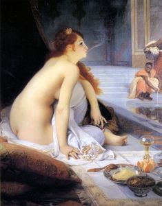 L'esclave blanche (1888) de Jean-Jules-Antoine Lecomte du Nouy reflète l'influence d'Ingres en représentant une femme d'apparence européenne dans un harem.
