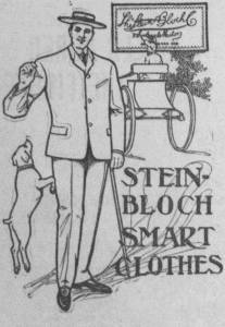 Publicité de 1904 pour les vêtements Stein Bros. Le père de Gertrude Stein a fait partie de la société jusqu'en 1875.