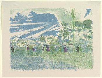Vollard a encouragé et soutenu de nombreux artistes modernes qui se sont tournés vers la lithographie comme un nouveau moyen viable de faire de l'art. L'un de ces artistes est Édouard Vuillard, dont l'estampe Across the Fields fait partie de l'album que Vollard publie en 1899 sous le titre Paysages et intérieurs.