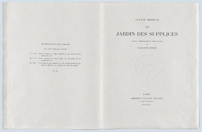 Outre son rôle de marchand, Vollard a publié de nombreux livres, dont ce roman de 1902, Le Jardin des Supplices. Le livre a été écrit par Octave-Henri-Marie Mirbeau et comprend des lithographies d'Auguste Rodin.