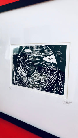 Lino print whale 