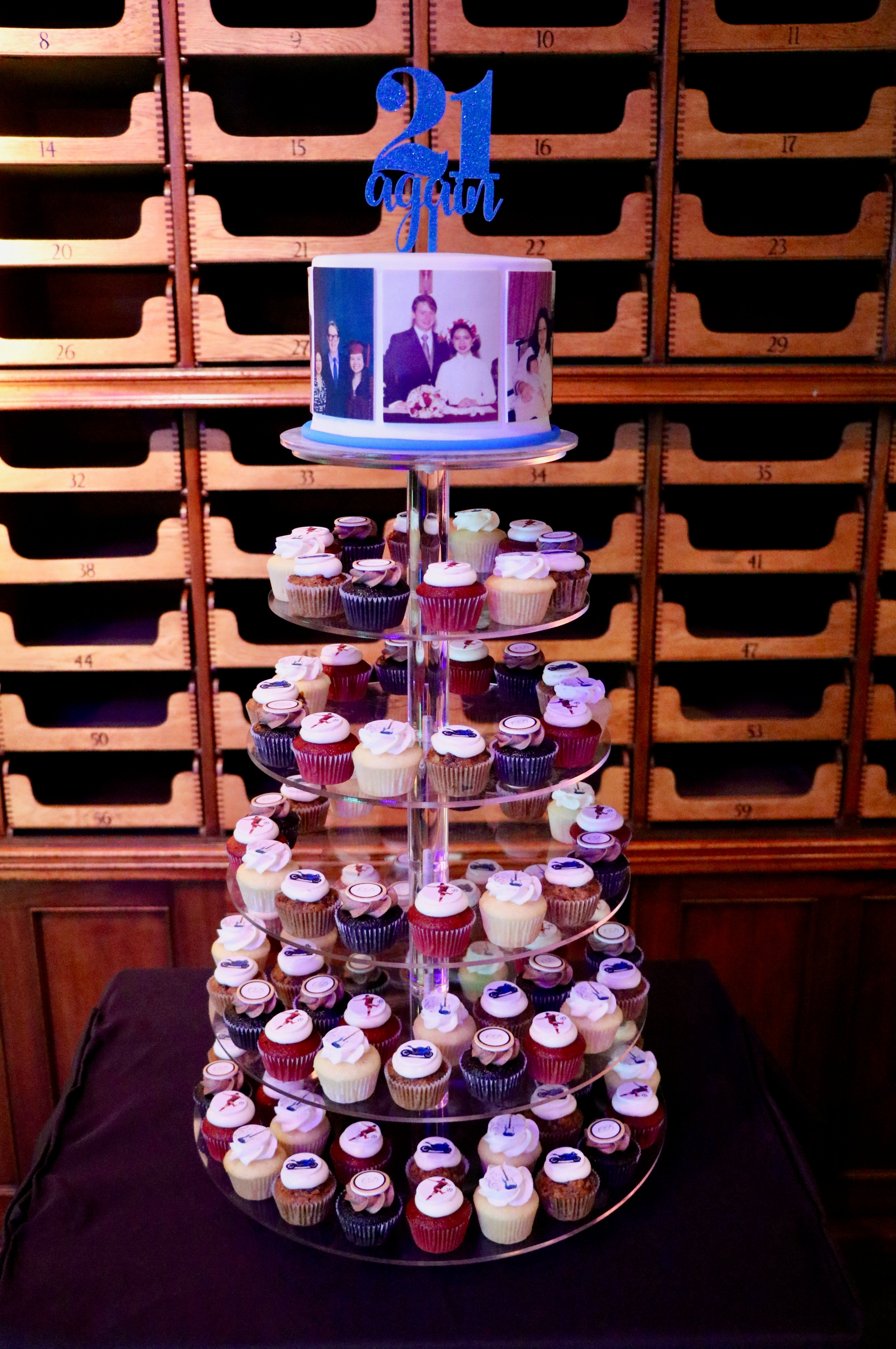 Cupcakes on Wood Slab Cake Stand