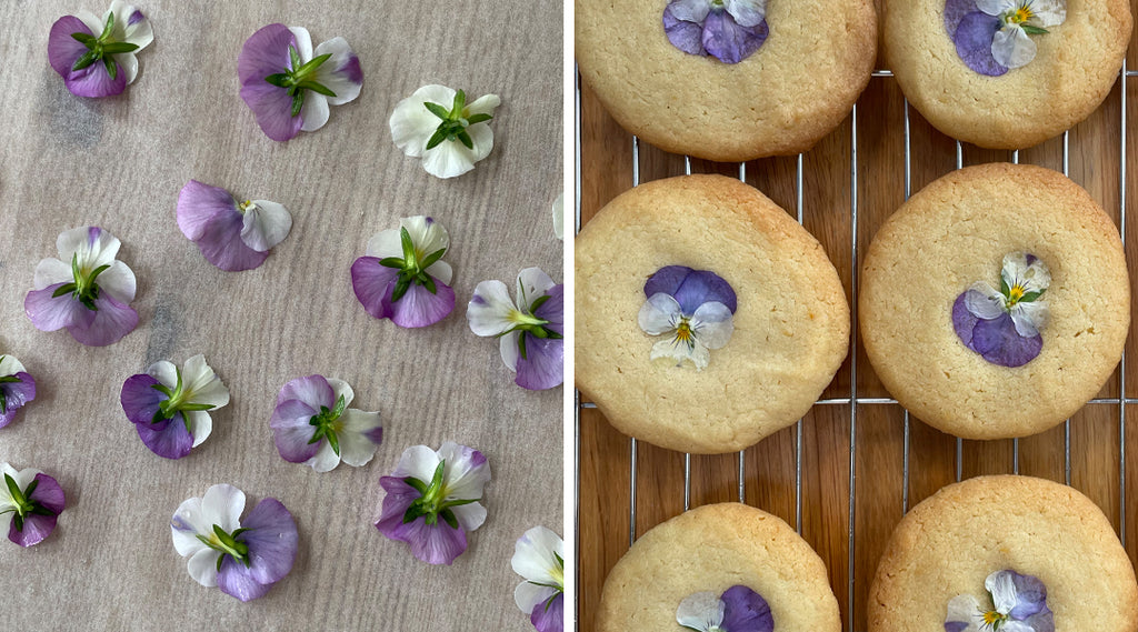 Lemon and edible flower biscuits