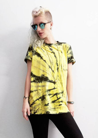 All Twisted Up Mens Tie Dye Streetwear T Shirt In Yellow Black