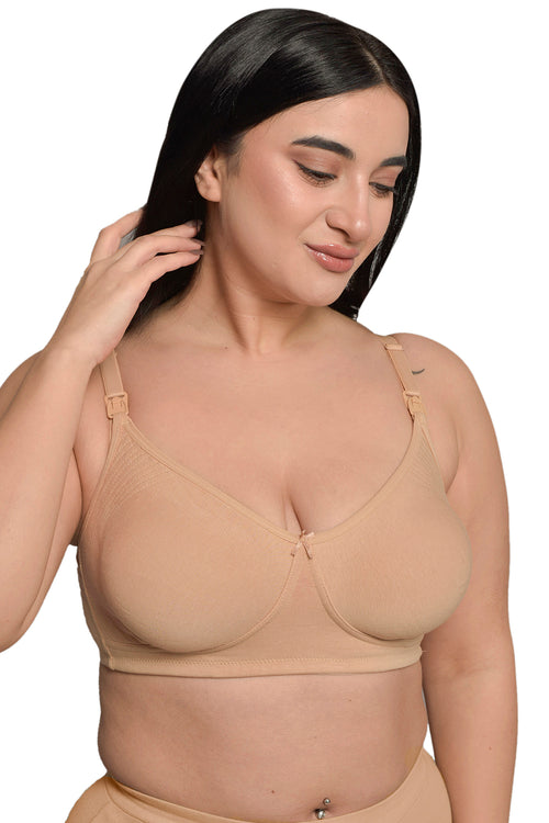 Plus Size Beige Organic Cotton Bamboo Non Padded  Feeding Bra