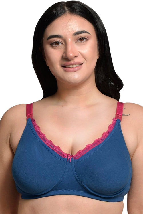 Plus Size Royal Blue Organic Cotton Bamboo Non Padded Laced Nursing Bra